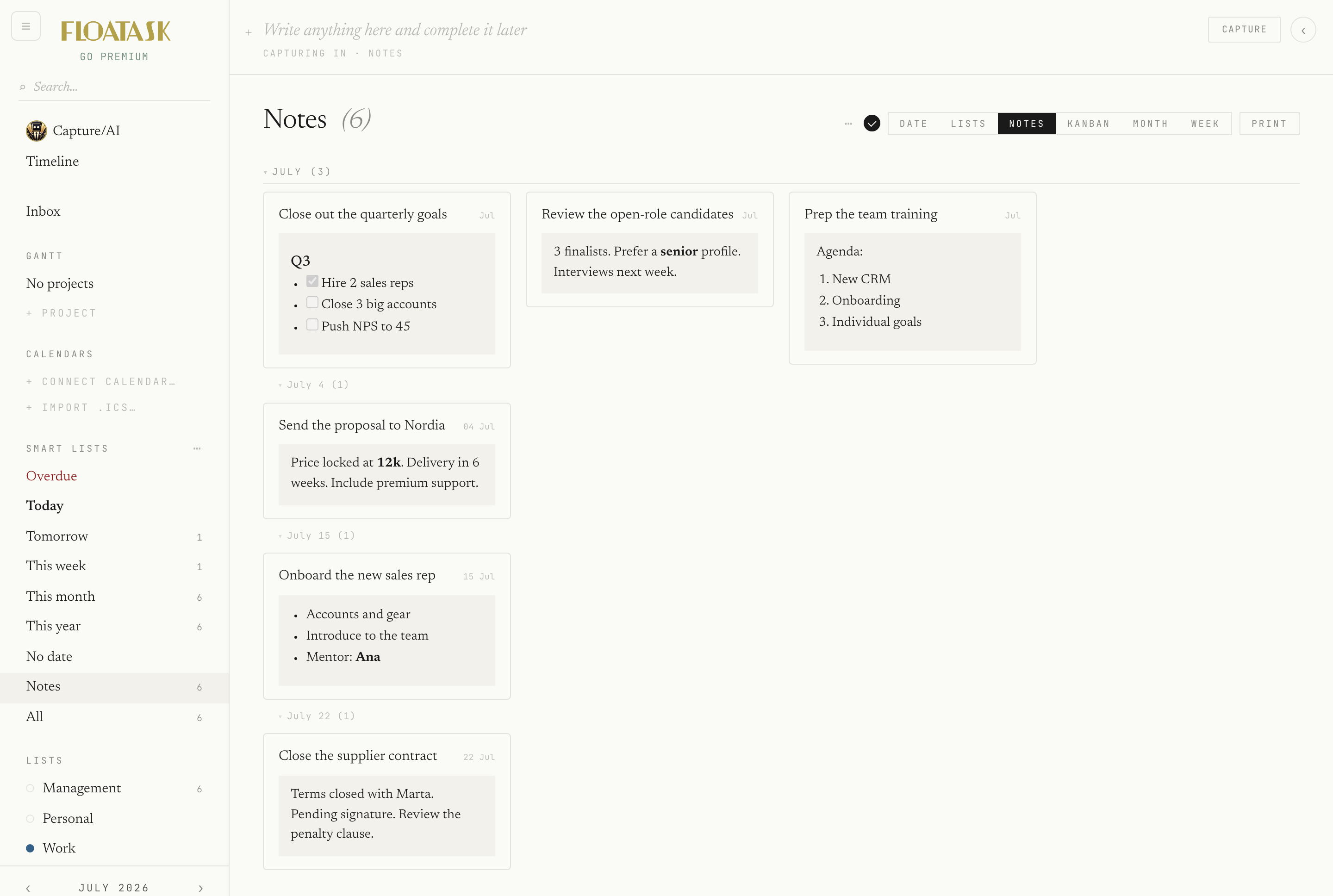 Notes view: a mosaic of markdown notes