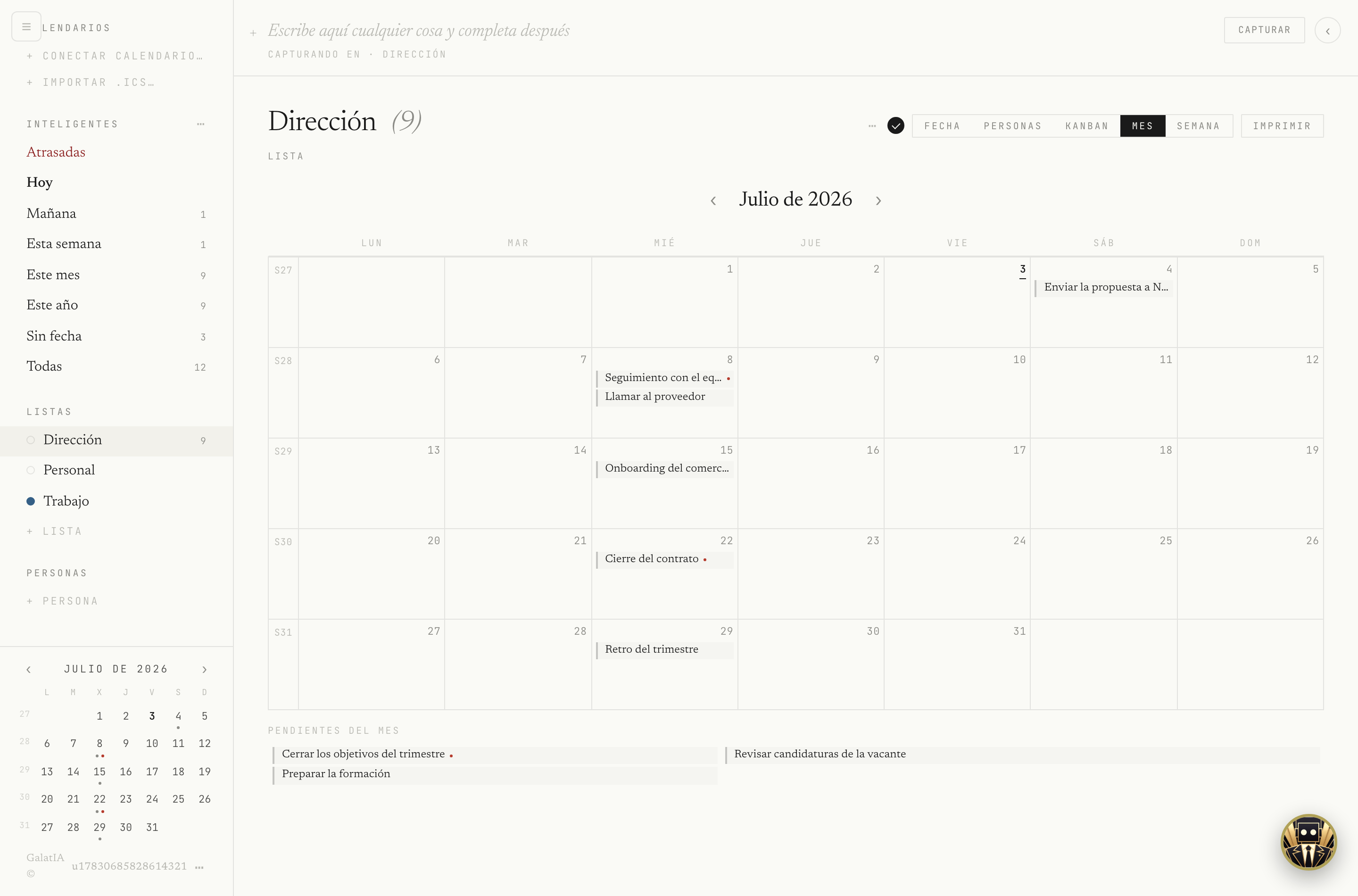 Vista Este mes, en calendario